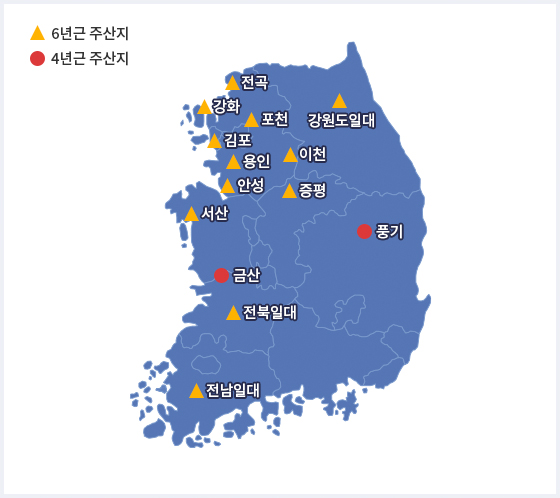 국내 인삼경작지 분포 이미지